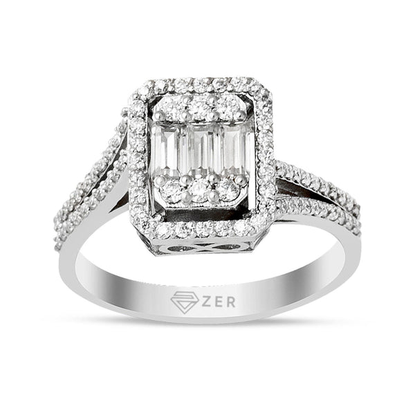 0,70 ct. Moissanite Baget Taşlı Altın Yüzük