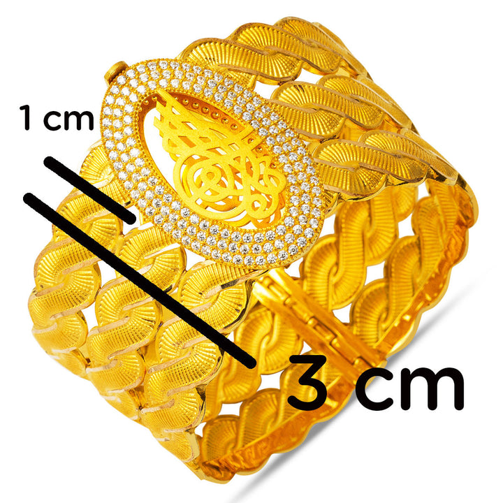 3 cm. Enli Tuğralı Altın Kelepçe Bilezik