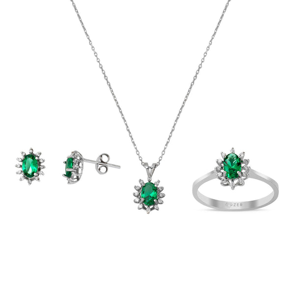 Zer Diamond Zümrüt ve Pırlantalı 3'lü Set