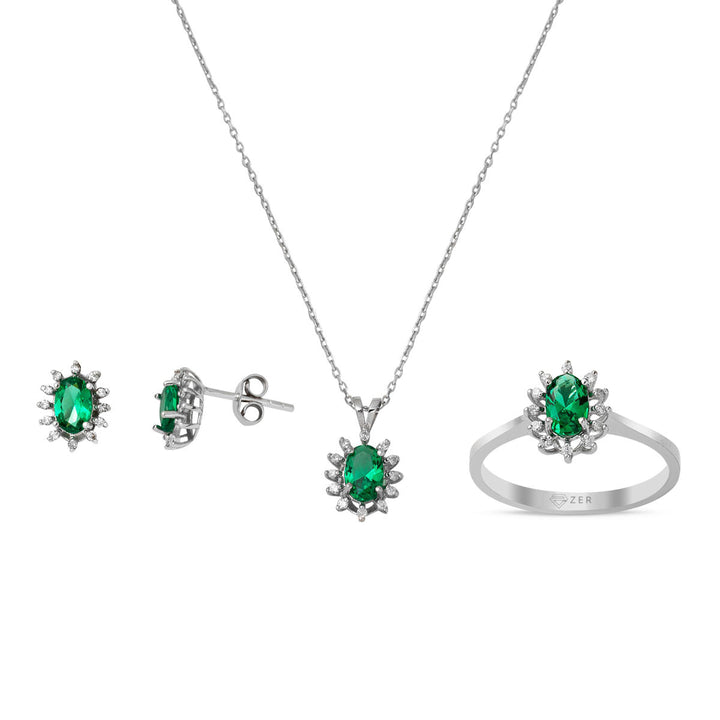 Zer Diamond Zümrüt ve Pırlantalı 3'lü Set