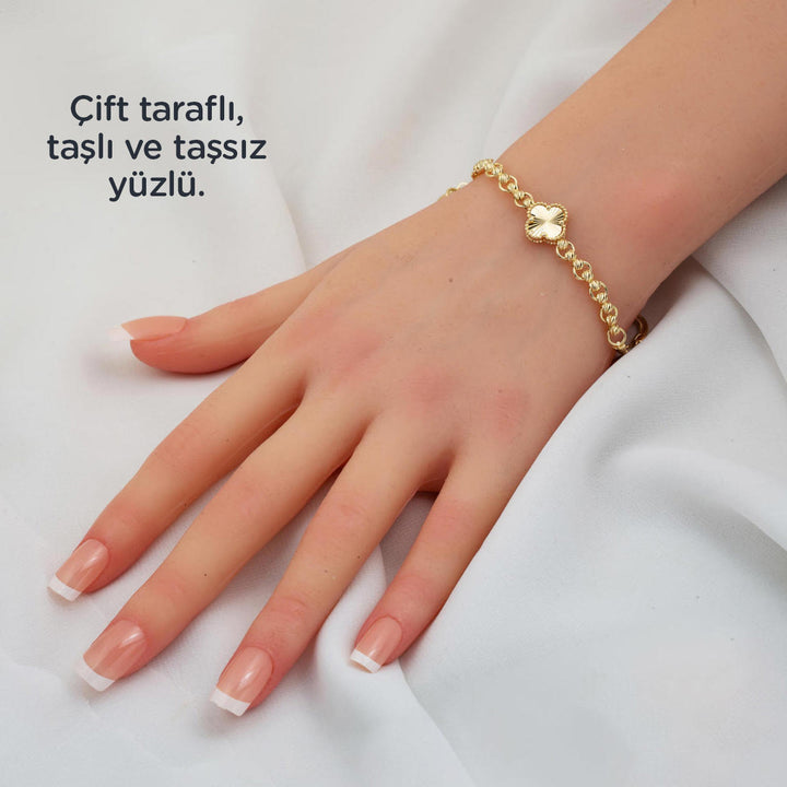 Oniks Taşlı Van Cleef 14 Ayar Altın Bileklik