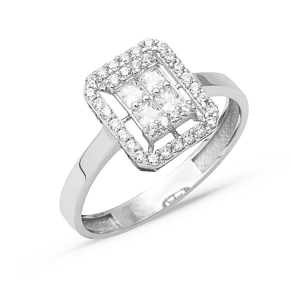 Kare Taşlı Beyaz Altın Baget Yüzük