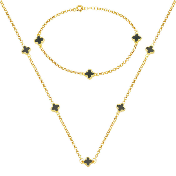 Zümrüt Yeşili Van Cleef 14 Ayar Kolye Bileklik Set