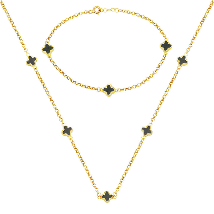 Zümrüt Yeşili Van Cleef 14 Ayar Kolye Bileklik Set