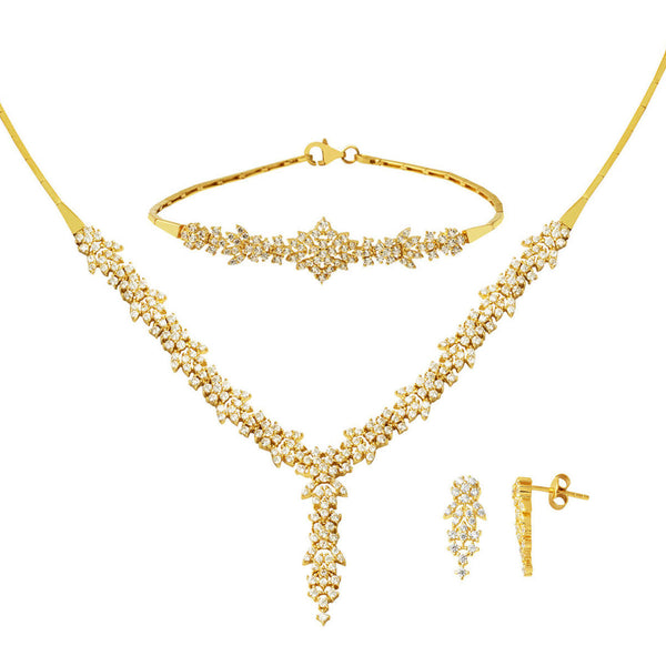 Sarı Altın Modern Tasarım 14 Ayar Taşlı Set