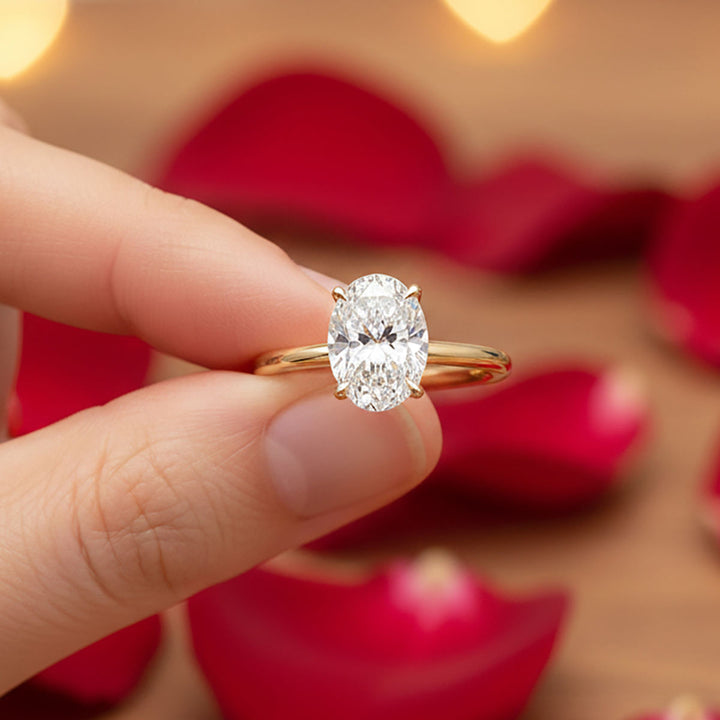 1 Karat Oval Mozanit Yüzük 14 Ayar Sarı Altın