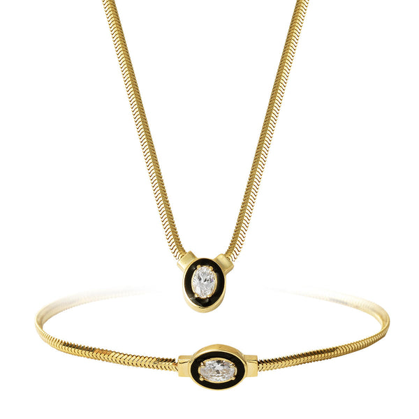 Şikel 14 Ayar Oval Taşlı Altın Set