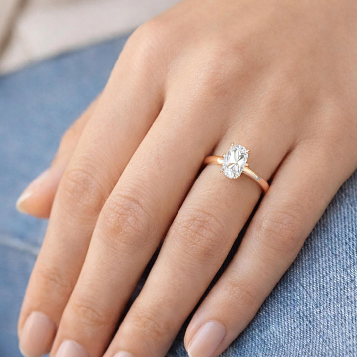 0,50 ct Oval Kesim Mozanit Tektaş Yüzük 14 Ayar Rose Altın