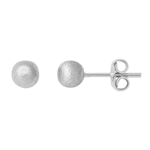 Beyaz Altın 14 Ayar Mat Top Küpe 5 mm.