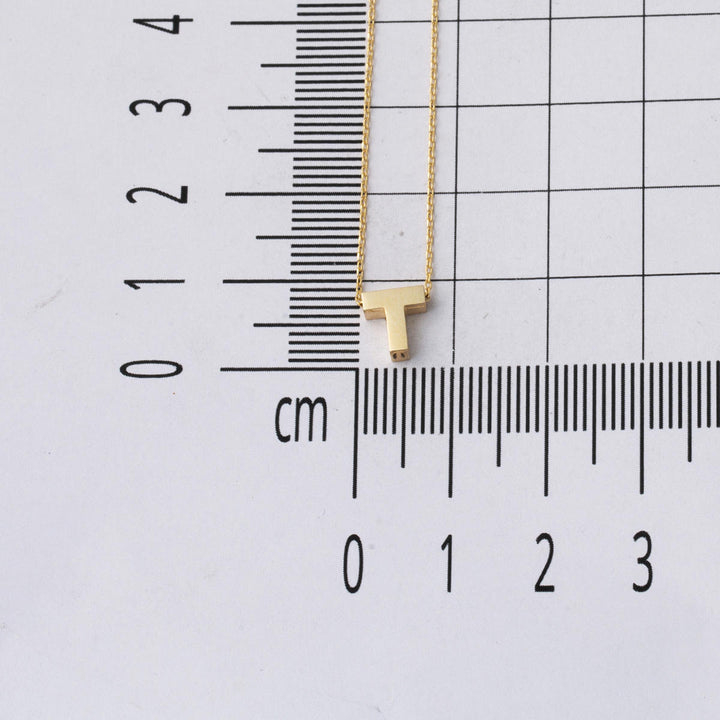 T Harfi 14 Ayar Altın Taşsız Minimal Harf Kolye