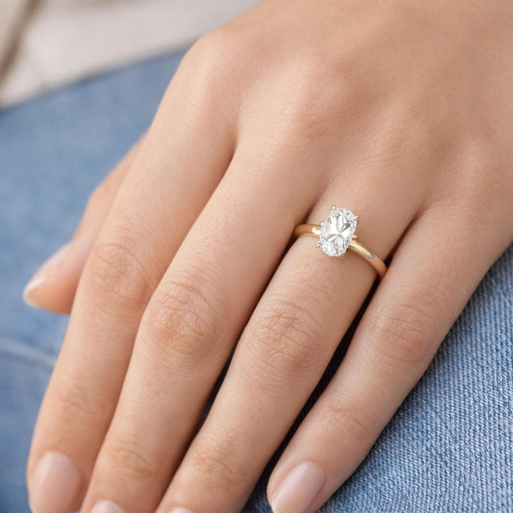 0,50 karat oval kesim mozanit 14 ayar altın tektaş yüzük