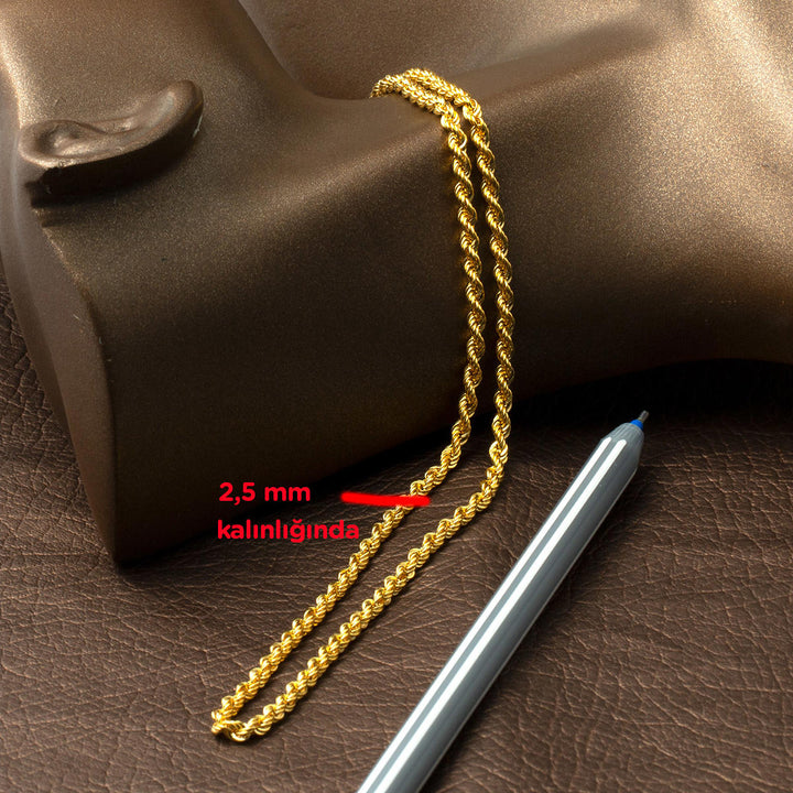 50 cm. Burmalı Halat 14 Ayar Altın Zincir