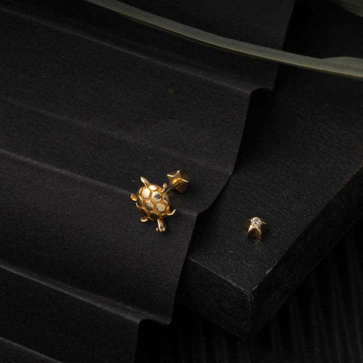 14 Ayar Altın Kaplumbağa Tragus Küpe