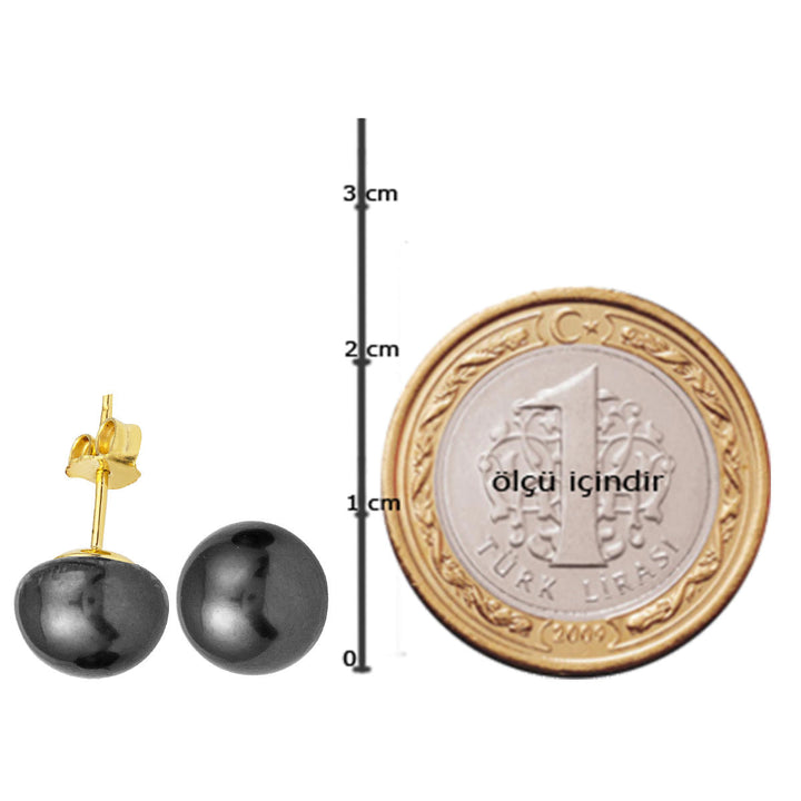 Siyah Yassı İncili 14 Ayar Altın Küpe