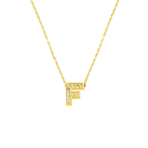 Taşlı F Harfli Minimal Altın Harf Kolye