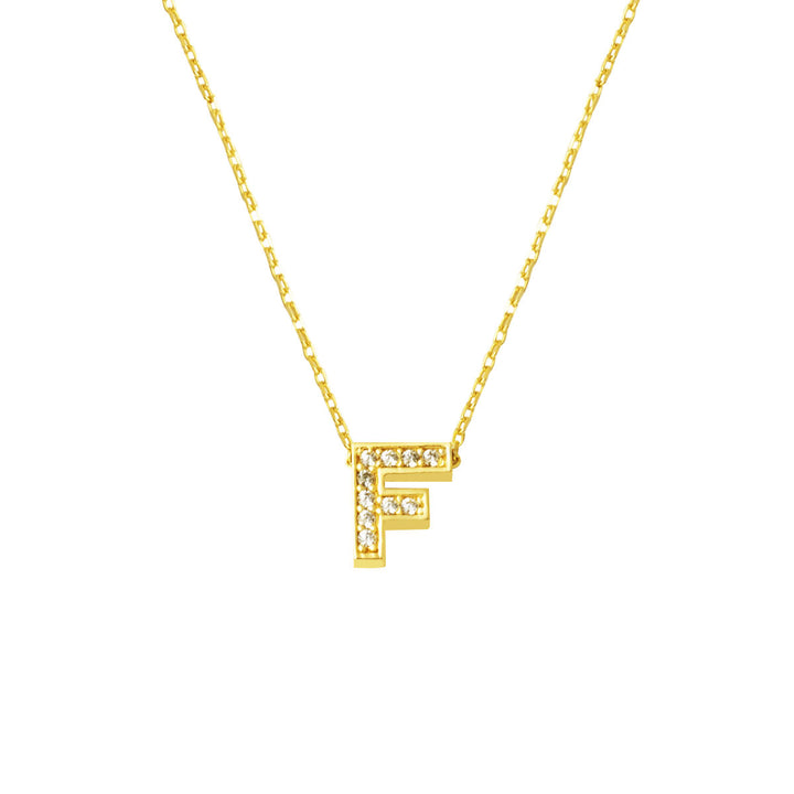 Taşlı F Harfli Minimal Altın Harf Kolye
