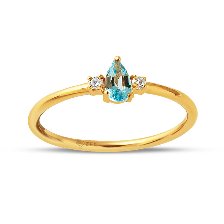 Blue Topaz Taşlı Altın Pırlanta Yüzük