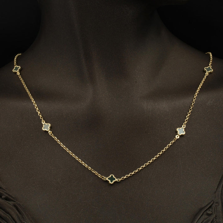 Zümrüt Yeşili Van Cleef 14 Ayar Kolye Bileklik Set
