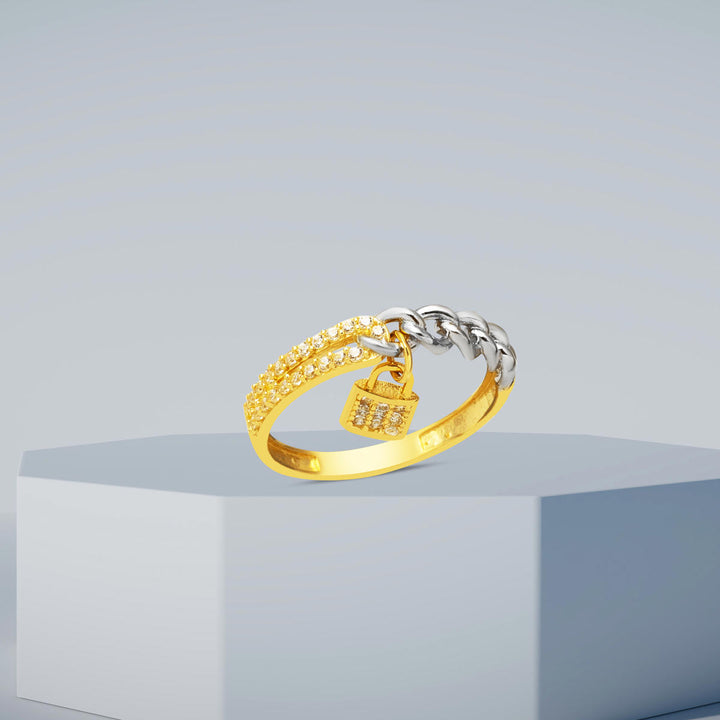 Kilit Charm Sallantılı 14 Ayar Altın Yüzük