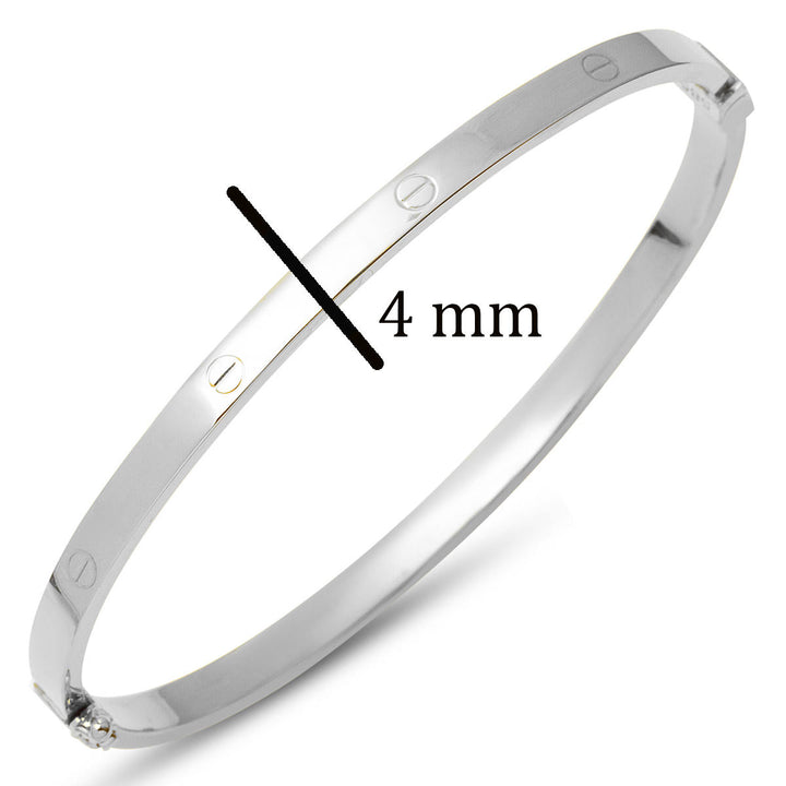Vidalı 14 Ayar Beyaz Altın Kelepçe Bilezik - 4 mm Enli