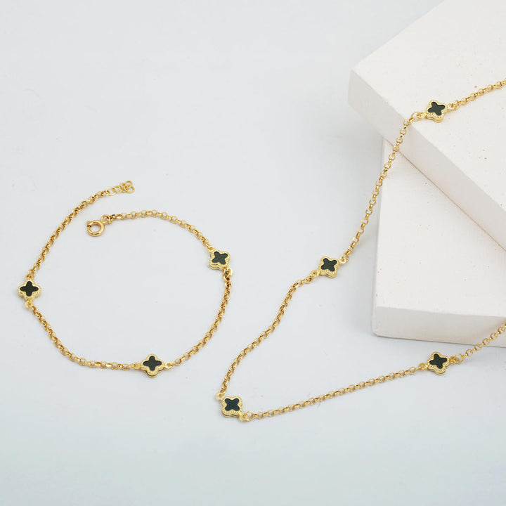 Zümrüt Yeşili Van Cleef 14 Ayar Kolye Bileklik Set