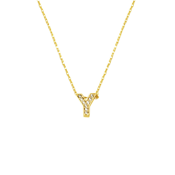 Taşlı Y Harfli Minimal Harf Altın Kolye