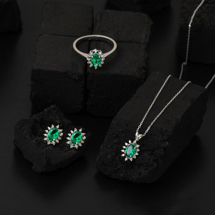Zer Diamond Zümrüt ve Pırlantalı 3'lü Set